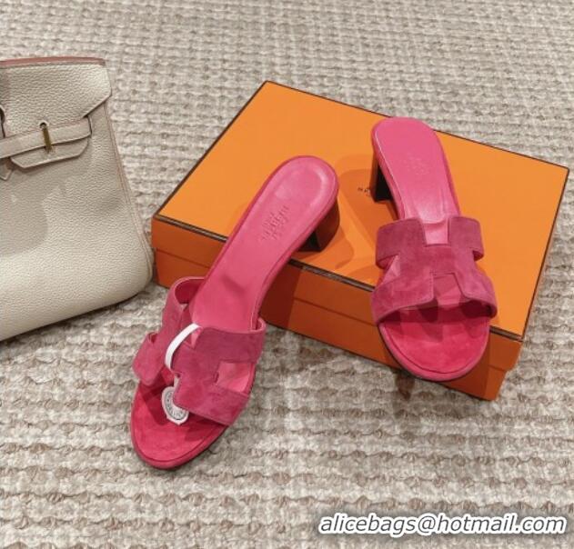 Best Product Hermes Classic Oasis Heel Slide Sandals 4.5cm in Suede Pink 123085