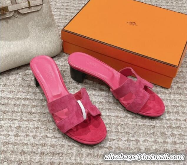 Best Product Hermes Classic Oasis Heel Slide Sandals 4.5cm in Suede Pink 123085