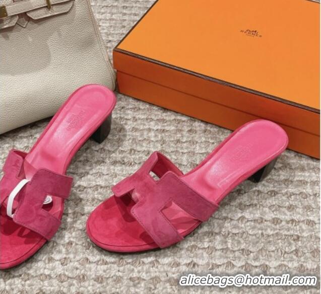 Best Product Hermes Classic Oasis Heel Slide Sandals 4.5cm in Suede Pink 123085