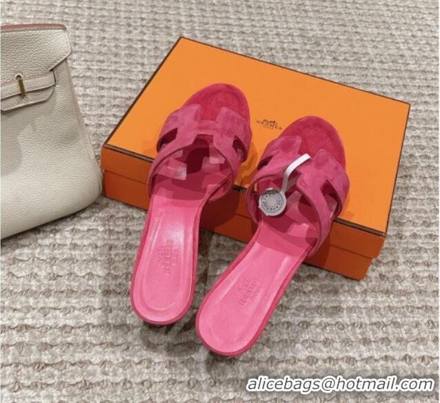 Best Product Hermes Classic Oasis Heel Slide Sandals 4.5cm in Suede Pink 123085