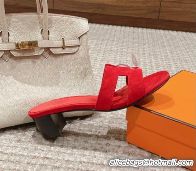 Top Grade Hermes Classic Oasis Heel Slide Sandals 4.5cm in Suede Red 0123086