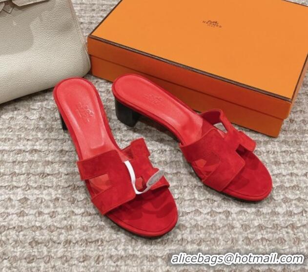 Top Grade Hermes Classic Oasis Heel Slide Sandals 4.5cm in Suede Red 0123086