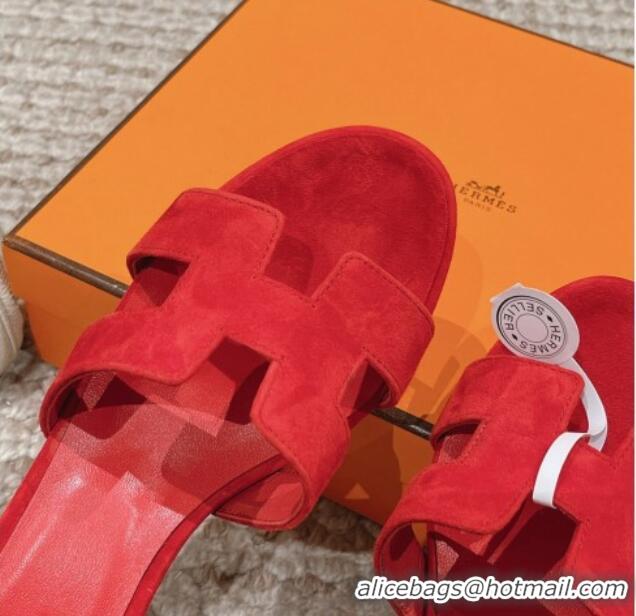 Top Grade Hermes Classic Oasis Heel Slide Sandals 4.5cm in Suede Red 0123086