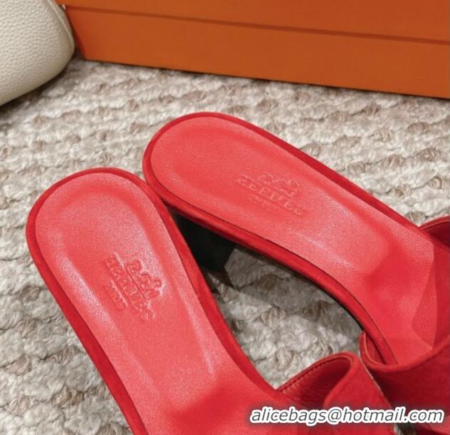 Top Grade Hermes Classic Oasis Heel Slide Sandals 4.5cm in Suede Red 0123086