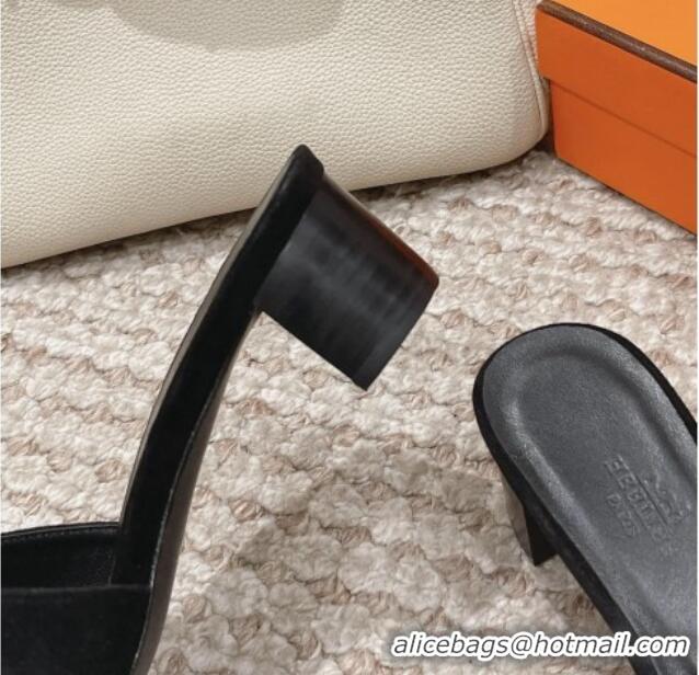 Classic Hot Hermes Classic Oasis Heel Slide Sandals 4.5cm in Suede Black 0123087