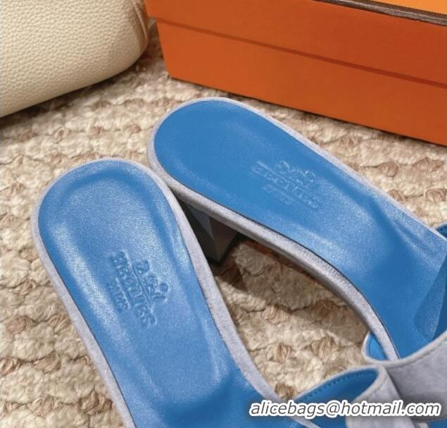 Good Quality Hermes Classic Oasis Heel Slide Sandals 4.5cm in Suede Blue 0123088