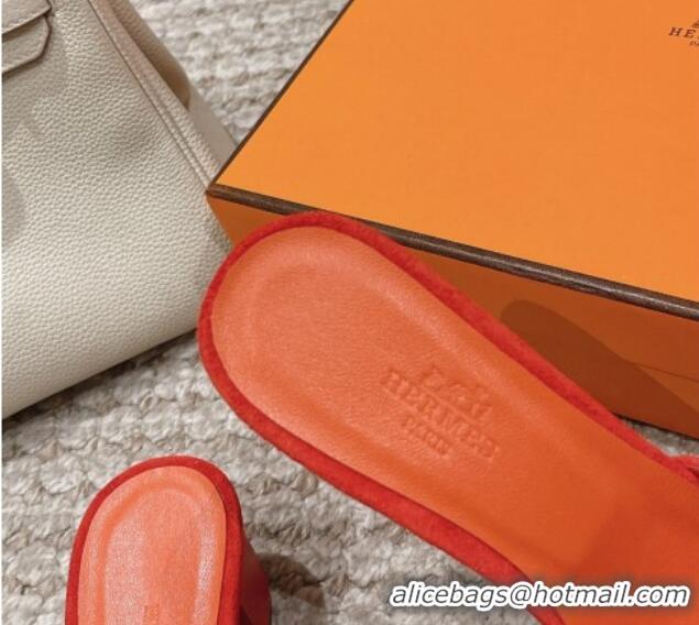 Grade Quality Hermes Classic Oasis Heel Slide Sandals 4.5cm in Suede Orange 0123089