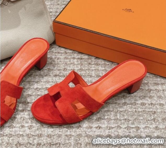 Grade Quality Hermes Classic Oasis Heel Slide Sandals 4.5cm in Suede Orange 0123089