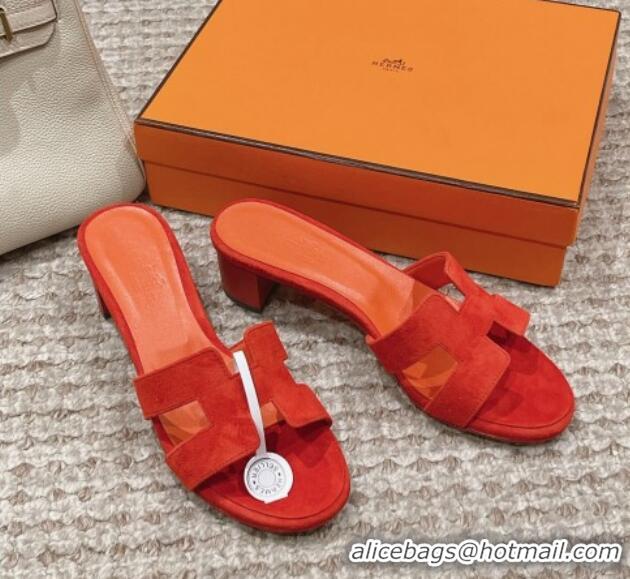 Grade Quality Hermes Classic Oasis Heel Slide Sandals 4.5cm in Suede Orange 0123089