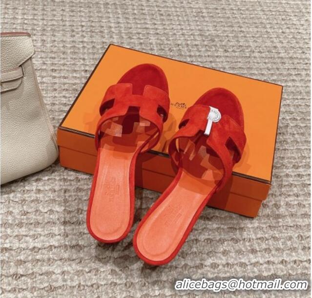 Grade Quality Hermes Classic Oasis Heel Slide Sandals 4.5cm in Suede Orange 0123089