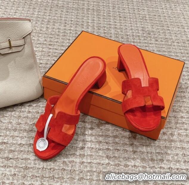 Grade Quality Hermes Classic Oasis Heel Slide Sandals 4.5cm in Suede Orange 0123089