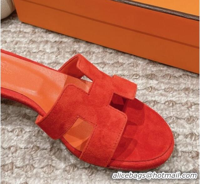 Grade Quality Hermes Classic Oasis Heel Slide Sandals 4.5cm in Suede Orange 0123089