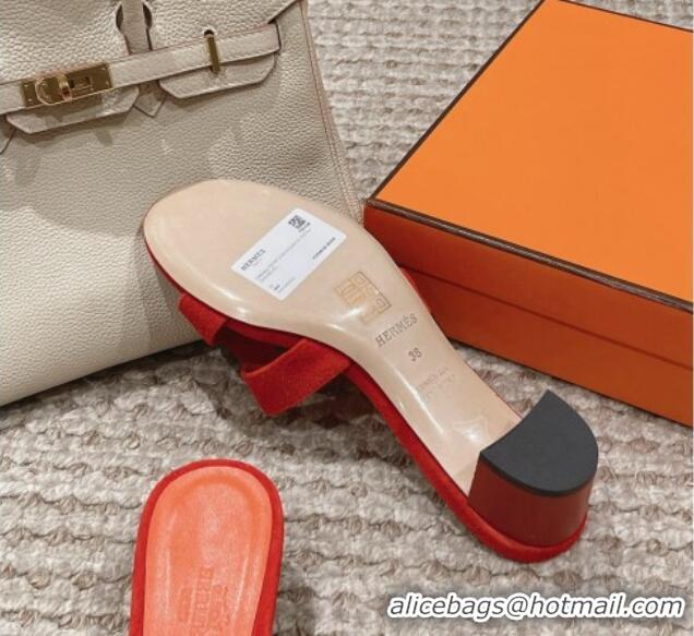 Grade Quality Hermes Classic Oasis Heel Slide Sandals 4.5cm in Suede Orange 0123089