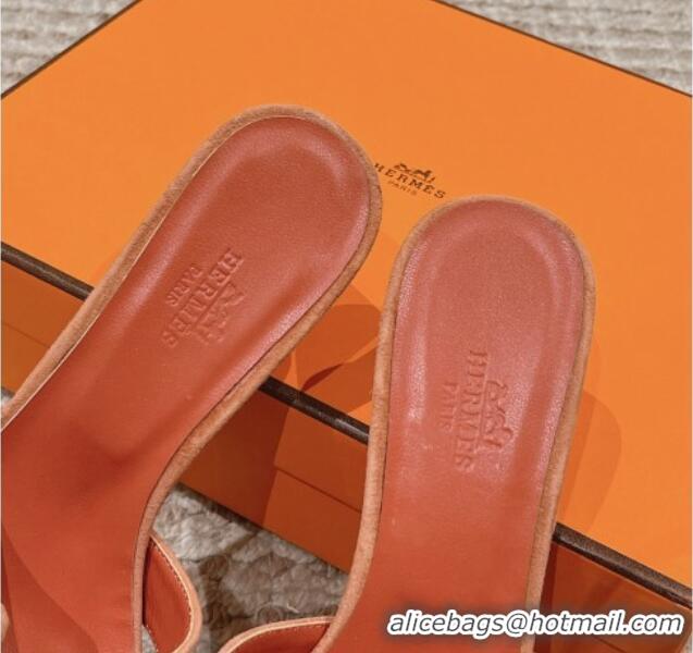 Pretty Style Hermes Classic Oasis Heel Slide Sandals 4.5cm in Suede Coral Pink 0123090