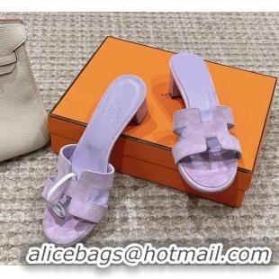 Popular Style Hermes Classic Oasis Heel Slide Sandals 4.5cm in Suede Purple 0123091