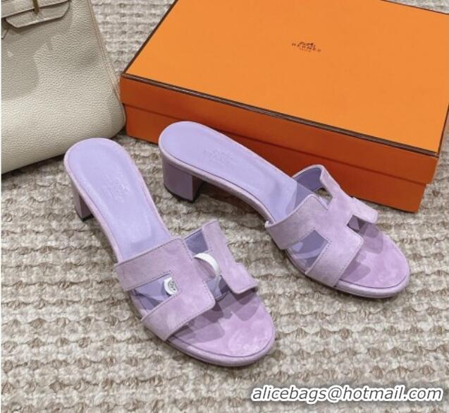 Popular Style Hermes Classic Oasis Heel Slide Sandals 4.5cm in Suede Purple 0123091