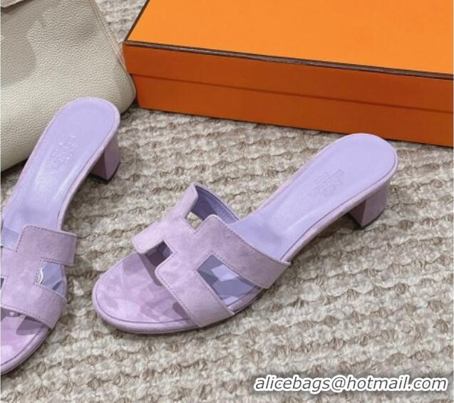 Popular Style Hermes Classic Oasis Heel Slide Sandals 4.5cm in Suede Purple 0123091