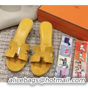 Purchase Hermes Classic Oasis Heel Slide Sandals 4.5cm in Suede Yellow 123092