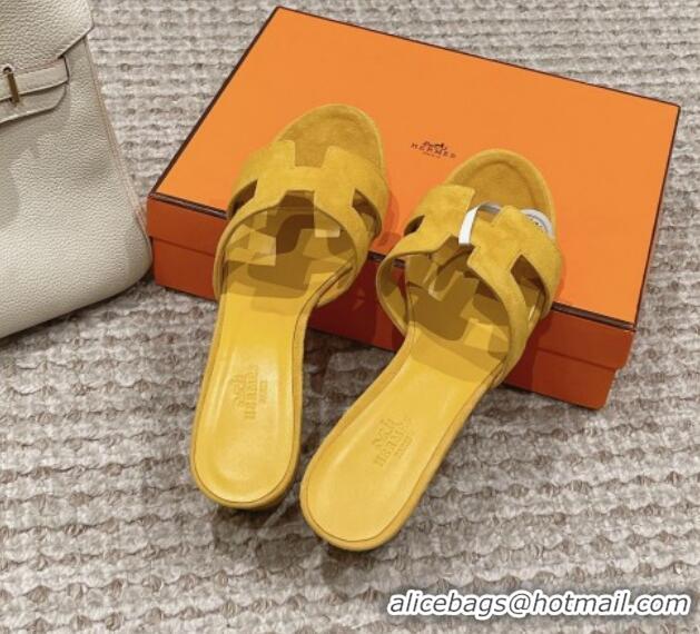 Purchase Hermes Classic Oasis Heel Slide Sandals 4.5cm in Suede Yellow 123092