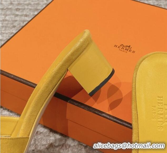 Purchase Hermes Classic Oasis Heel Slide Sandals 4.5cm in Suede Yellow 123092