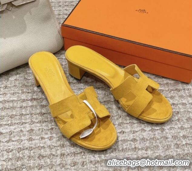 Purchase Hermes Classic Oasis Heel Slide Sandals 4.5cm in Suede Yellow 123092