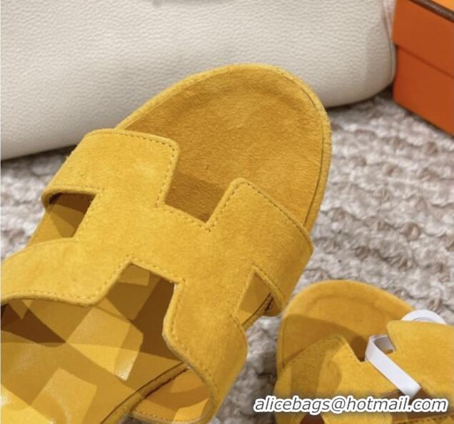 Purchase Hermes Classic Oasis Heel Slide Sandals 4.5cm in Suede Yellow 123092