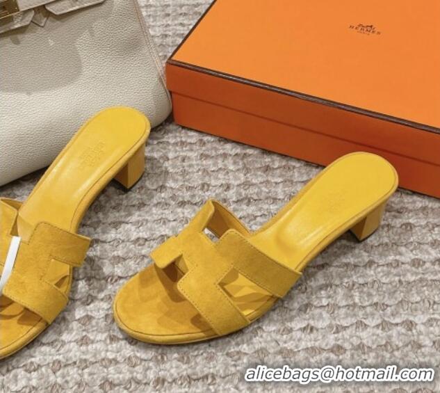 Purchase Hermes Classic Oasis Heel Slide Sandals 4.5cm in Suede Yellow 123092