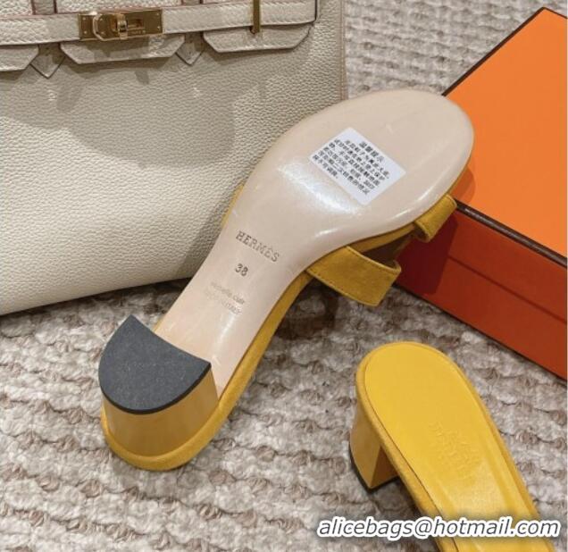 Purchase Hermes Classic Oasis Heel Slide Sandals 4.5cm in Suede Yellow 123092