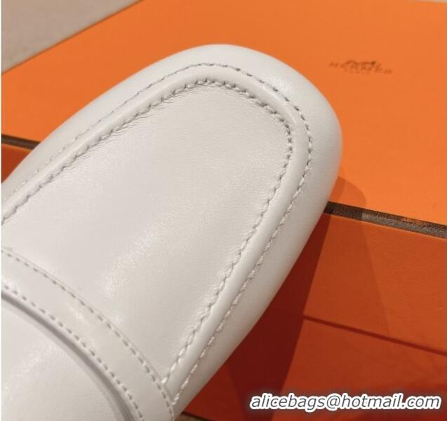 Top Design Hermes Groupie Flat Mules in Calfskin with H Buckle White 123094