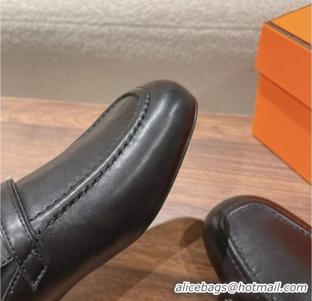 Most Popular Hermes Groupie Flat Mules in Calfskin with H Buckle Black 123095