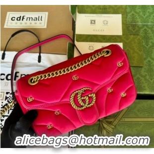 Top Quality Gucci GG MARMONT MINI SHOULDER BAG 446744 Dark pink quilted chevron velvet