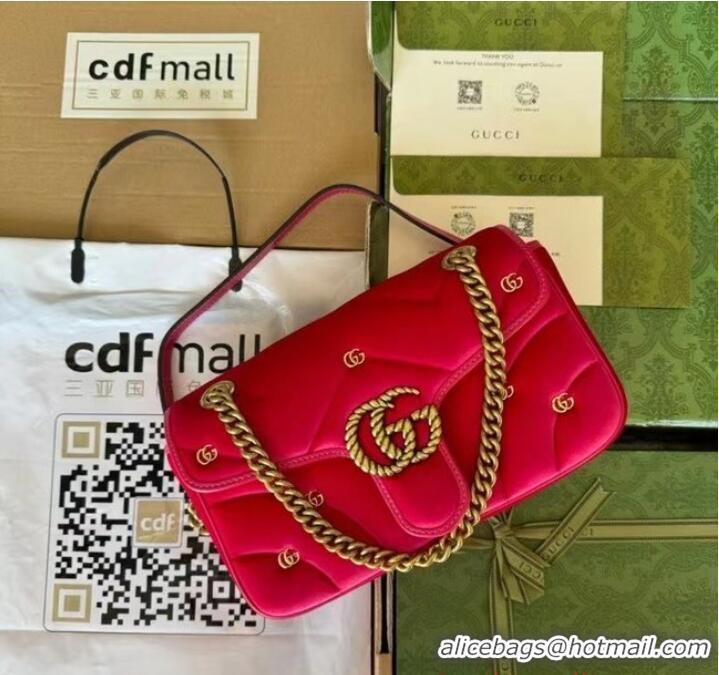 Top Quality Gucci GG MARMONT MINI SHOULDER BAG 446744 Dark pink quilted chevron velvet