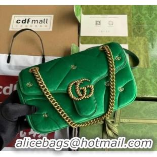 Luxurious Gucci GG MARMONT MINI SHOULDER BAG 446744 green quilted chevron velvet