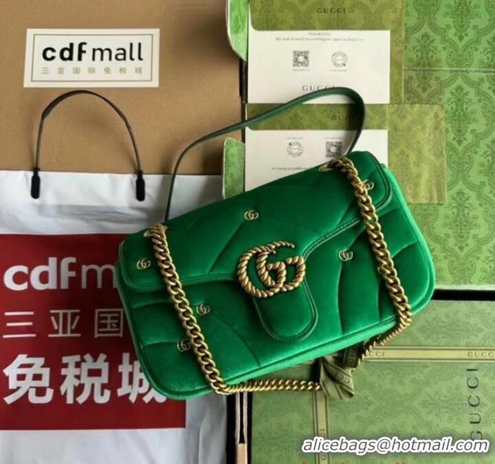 Luxurious Gucci GG MARMONT MINI SHOULDER BAG 446744 green quilted chevron velvet