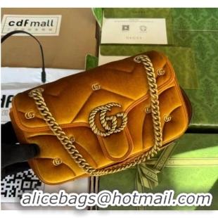 Pretty Style Gucci GG MARMONT MINI SHOULDER BAG 446744 Dark yellow quilted chevron velvet