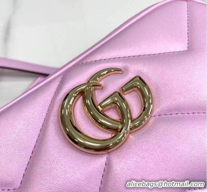 Top Quality Gucci GG MARMONT SMALL SHOULDER BAG 447632 Pink iridescent quilted chevron leather