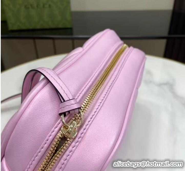 Top Quality Gucci GG MARMONT SMALL SHOULDER BAG 447632 Pink iridescent quilted chevron leather