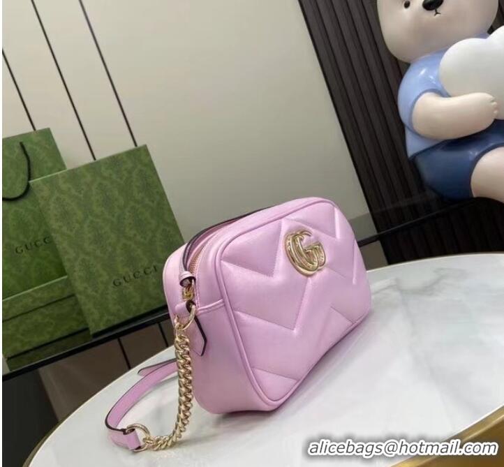 Top Quality Gucci GG MARMONT SMALL SHOULDER BAG 447632 Pink iridescent quilted chevron leather