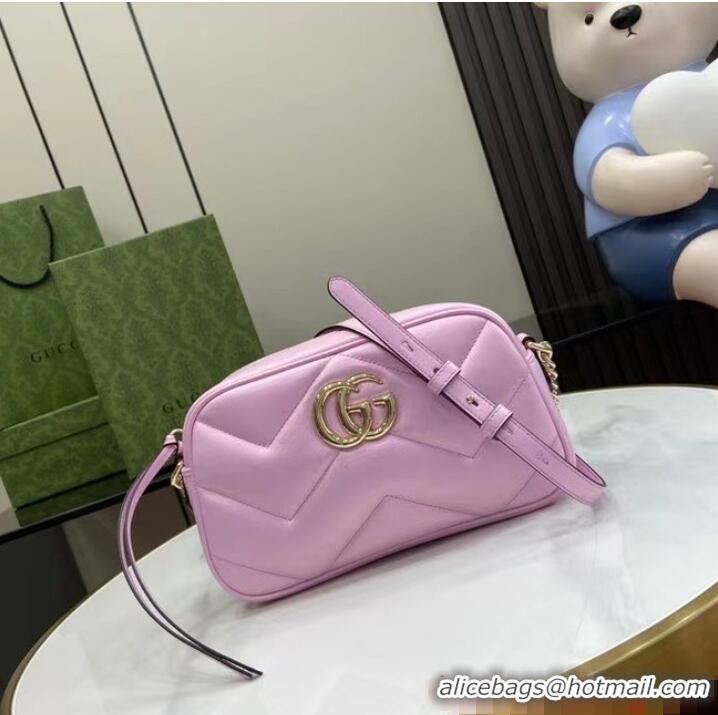 Top Quality Gucci GG MARMONT SMALL SHOULDER BAG 447632 Pink iridescent quilted chevron leather