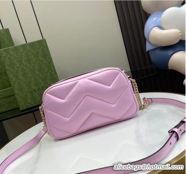 Top Quality Gucci GG MARMONT SMALL SHOULDER BAG 447632 Pink iridescent quilted chevron leather