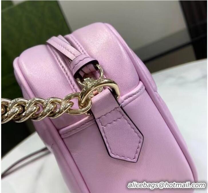 Top Quality Gucci GG MARMONT SMALL SHOULDER BAG 447632 Pink iridescent quilted chevron leather