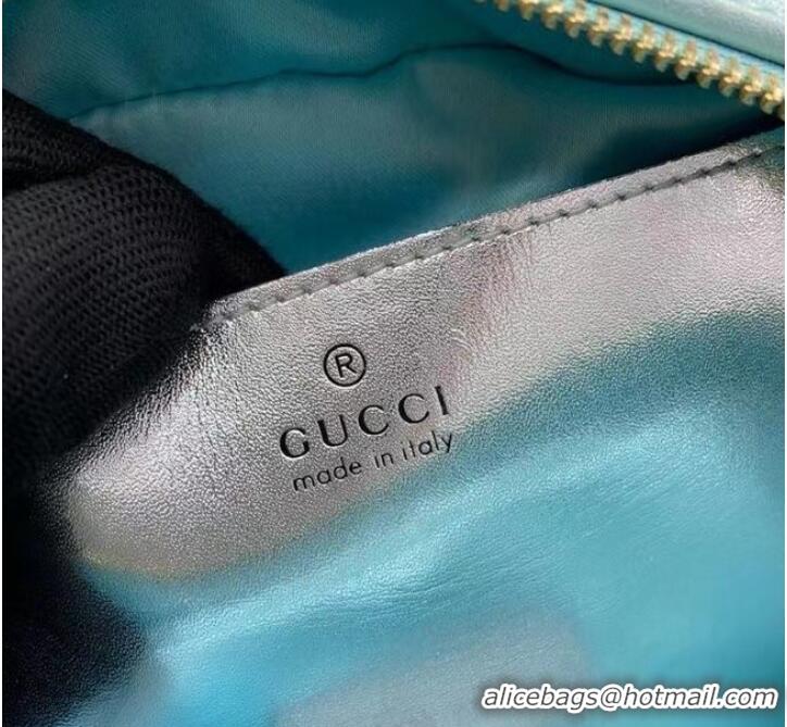 Top Quality Gucci GG MARMONT SMALL SHOULDER BAG 447632 blue iridescent quilted chevron leather