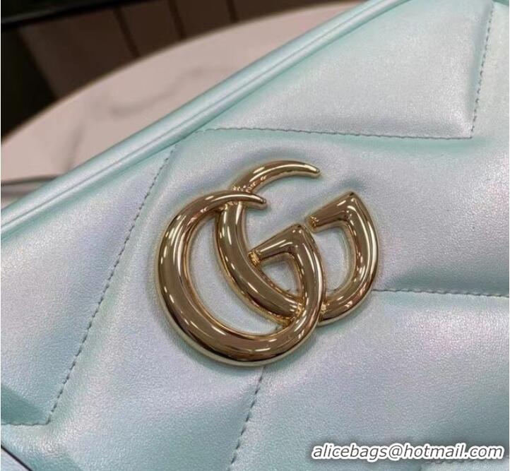 Top Quality Gucci GG MARMONT SMALL SHOULDER BAG 447632 blue iridescent quilted chevron leather