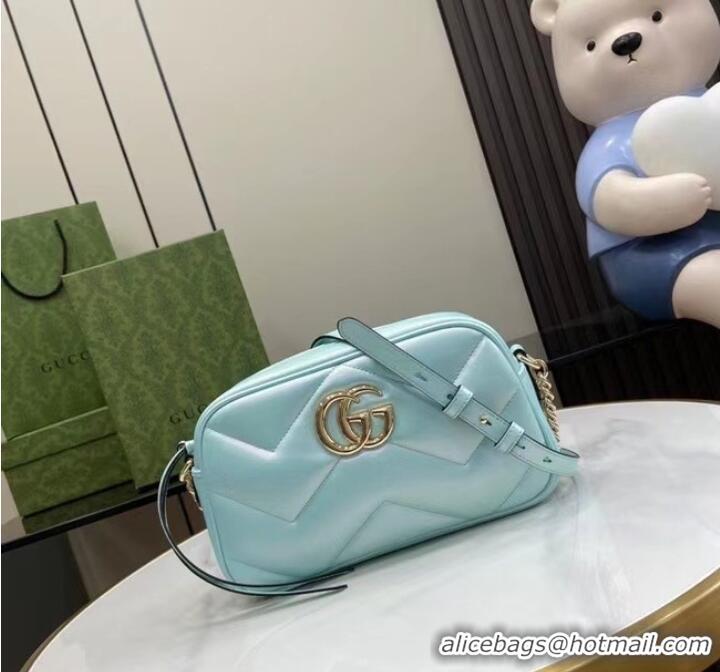 Top Quality Gucci GG MARMONT SMALL SHOULDER BAG 447632 blue iridescent quilted chevron leather