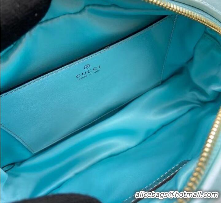 Top Quality Gucci GG MARMONT SMALL SHOULDER BAG 447632 blue iridescent quilted chevron leather