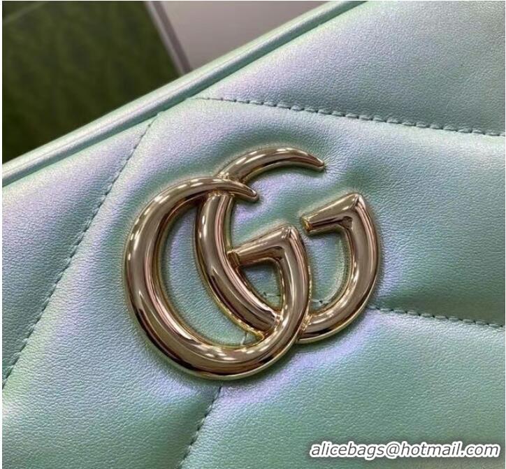 Pretty Style Gucci GG MARMONT SMALL SHOULDER BAG 447632 green iridescent quilted chevron leather