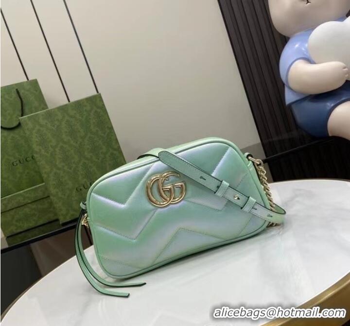 Pretty Style Gucci GG MARMONT SMALL SHOULDER BAG 447632 green iridescent quilted chevron leather