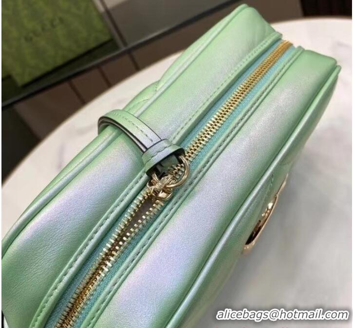 Pretty Style Gucci GG MARMONT SMALL SHOULDER BAG 447632 green iridescent quilted chevron leather