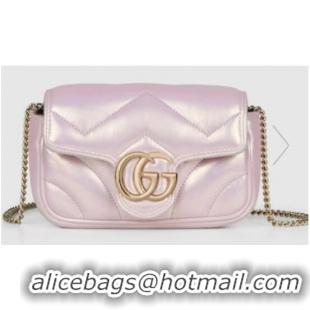 Good Quality Gucci GG MARMONT SUPER MINI BAG 476433 Pink iridescent quilted chevron leather