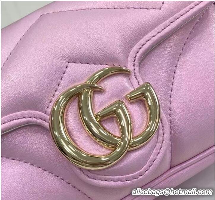 Good Quality Gucci GG MARMONT SUPER MINI BAG 476433 Pink iridescent quilted chevron leather